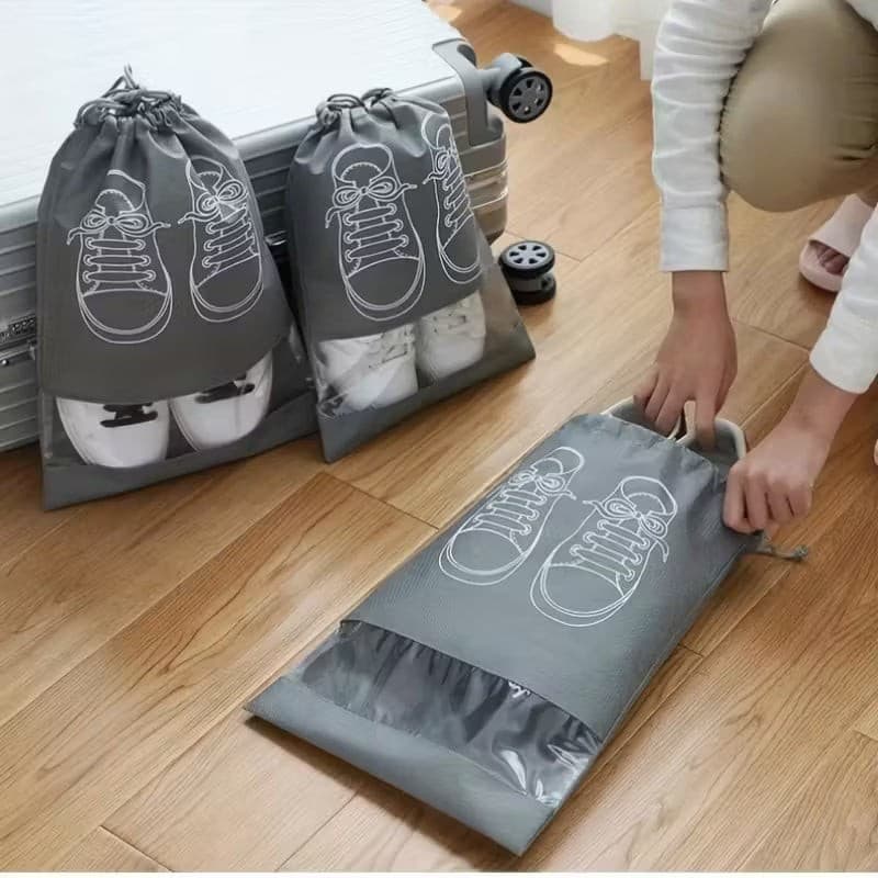 Transparent Drawstring Shoe Bag – Non-Woven Fabric Dustproof Shoe Storage for Travel & Home (Pack of 2)