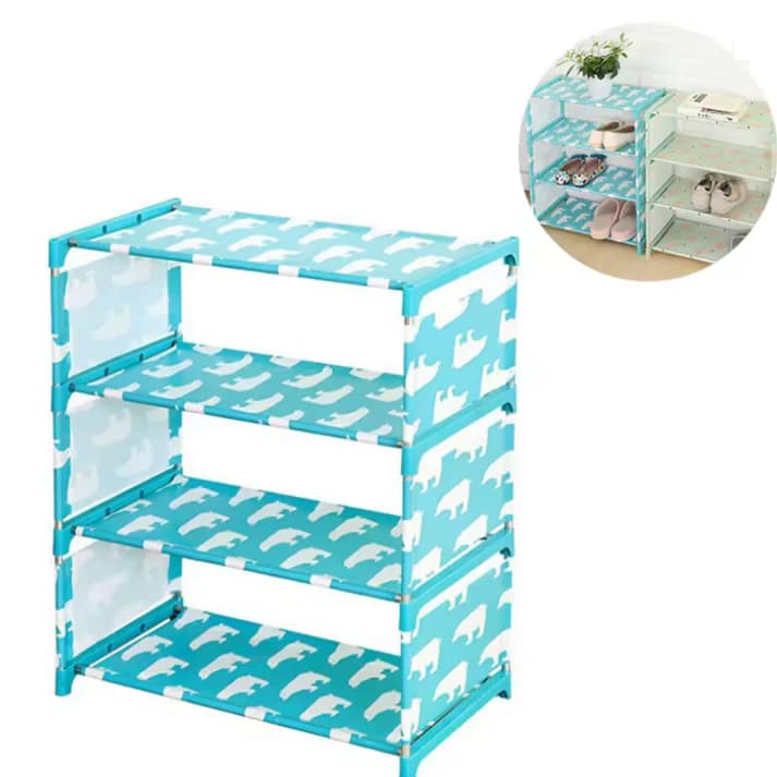 4 Layer Shoe Rack Organizer – Lightweight Storage Stand with Oxford Cloth & Iron Frame (Random Print-Pack of 1)